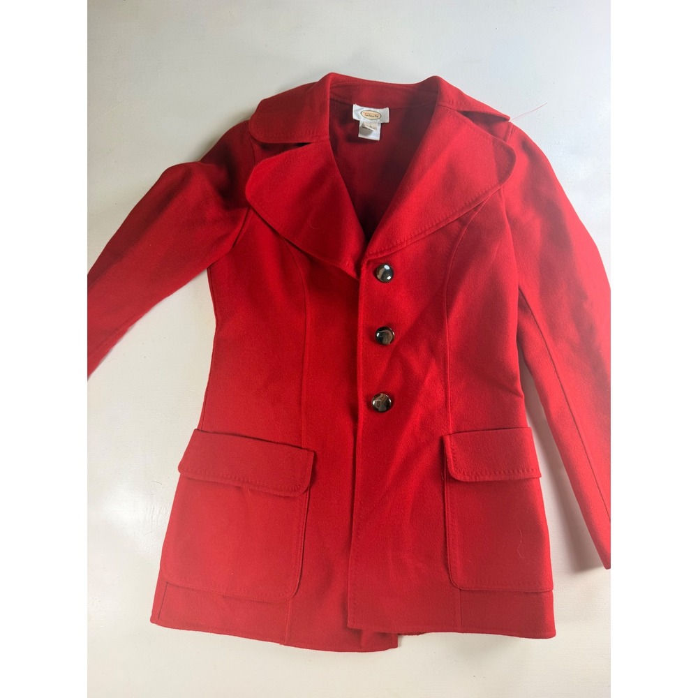 Talbots Wool Blazer Women 2 Red Y2K Oversized Lapel Button Front Pea Coat Style